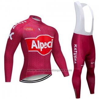 2019 Fietskleding Katusha Alpecin Rood Lange Mouwen en Koersbroek