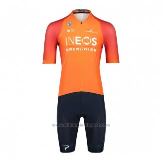 2022 Fietskleding INEOS Grenadiers Oranje Korte Mouwen en Koersbroek