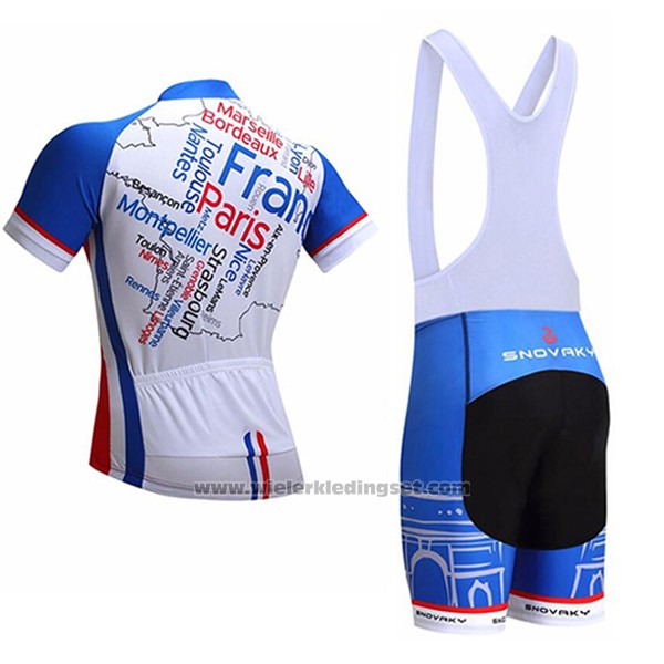 2017 Fietskleding France Snovaky Blauw en Wit Korte Mouwen en Koersbroek