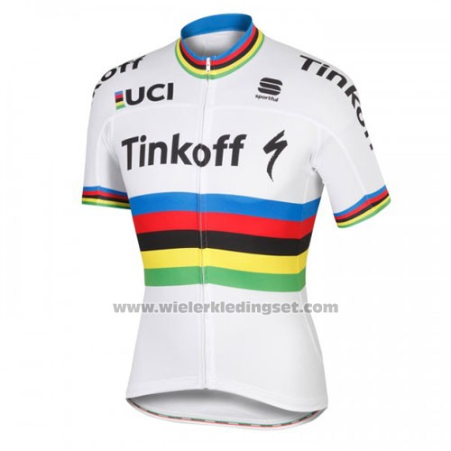 2016 Fietskleding UCI Wereldkampioen Tinkoff Wit Korte Mouwen en Koersbroek